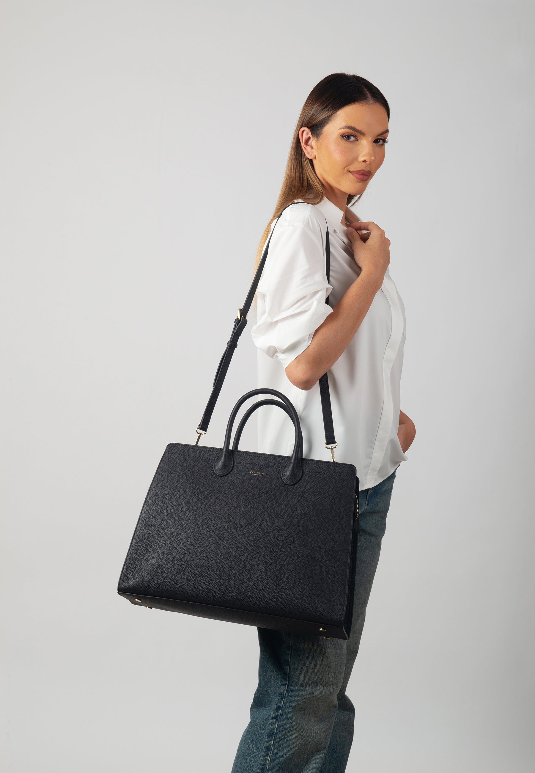 Elise Genuine Leather Handbag (Black)