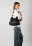 Velvet Genuine Leather Handbag (Black)