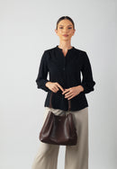 Velvet Genuine Leather Handbag (Brown)