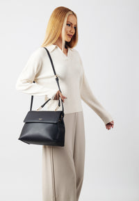Sophia Genuine Leather Handbag (Black)